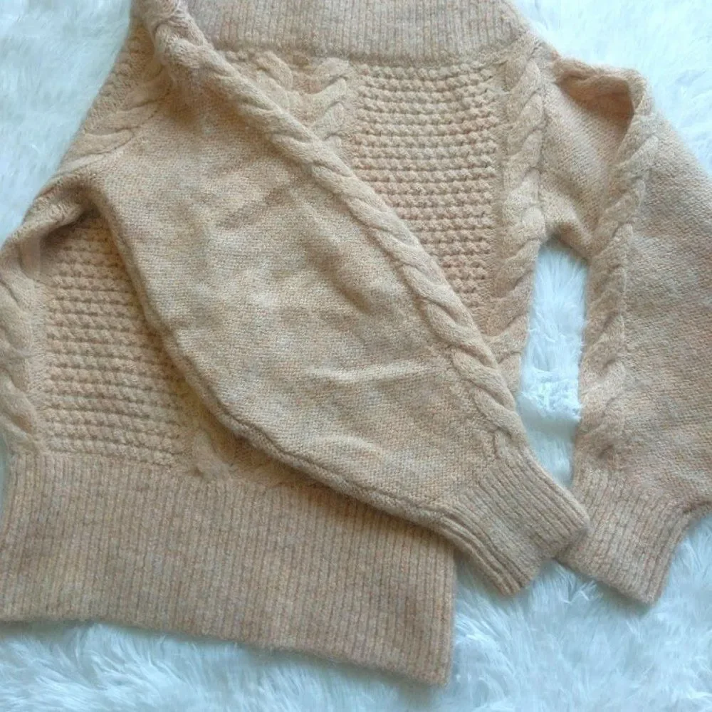 Anthropologie Sleeping On Snow Sweater Cable Knit Light Pink Cozy Coquette XS